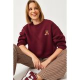 Shade Üç İplik Şardonlu Ayıcık İşlemeli Sweatshirt, L, 60261160, Bordo, kadın