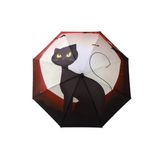Shadowpaw Renkli Gözlü Kedi ve Yarasa Desenli Katlanabilir Şemsiye, 110 cm Çap, 8 Telli Fiberglass, Rüzgara Dayanıklı