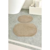 Shaggy Oval Büyük Boy Kaymaz Taban Yıkanabilir 60X100 60X50 2'li Set Banyo Paspası - Bej