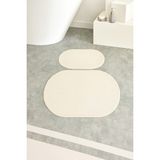 Shaggy Oval Büyük Boy Kaymaz Taban Yıkanabilir 60X100 60X50 2'li Set Banyo Paspası - Ekru