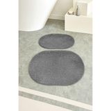 Shaggy Oval Büyük Boy Kaymaz Taban Yıkanabilir 60X100 60X50 2'li Set Banyo Paspası - Gri