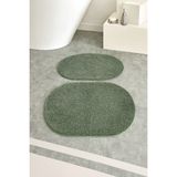 Shaggy Oval Büyük Boy Kaymaz Taban Yıkanabilir 60X100 60X50 2'li Set Banyo Paspası - Yeşil