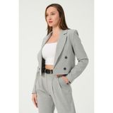 Shahiqa Çizgili Crop Ceket - 38 - Antrasit