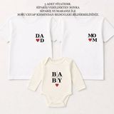 Shain Mom Dad Baby Baskılı Cinsiyet Partisi Anne Baba Bebek Aile Beyaz Tişört Ekru Zıbın Kombin - 3 Ay