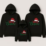 Shain Yeni Yıl Noel Yılbaşı Christmas Baskılı Anne Baba Çocuk Kombin Kapşonlu Sweatshirt - Siyah - 10 - 11 Yaş