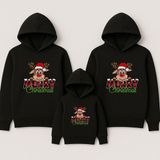 Shain Yeni Yıl Noel Yılbaşı Christmas Baskılı Anne Baba Çocuk Kombin Kapşonlu Sweatshirt - Siyah - 3XL