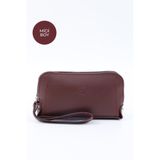 SHAKA Bordo Shk222 Suni Deri, Fermuarlı,4 Bölmeli,Askılı Telefon Cüzdanı ve El Çantası,Bordo