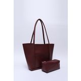 SHAKA Bordo Shk80 Önü Cepli Çıtçıtlı Makyaj Çantalı Suni Deri Büyük Boy Kol ve Omuz Çantası