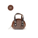 SHAKA Kahve Rengi Shk220 Süet Kumaş, Tek Bölmeli, Zincir Askılı,Fermuarlı, Taşlı, Mini El Ve Omuz Çantası,Kahverengi