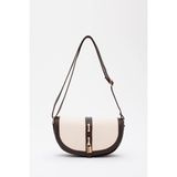 Shaka Krem-Kahverengi Shk92 Kilit Detaylı Deri Tek Bölmeli Çıtçıtlı El, Kol Ve Omuz Çantası U:15 E:25 G:6 Cm - Kahverengi - Krem
