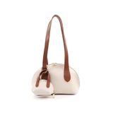 SHAKA Krem - Taba Shk232 Suni Deri Tek Bölmeli Charm Mini Çanta Aksesuarlı El, Kol ve Omuz Çantası,Krem/Taba