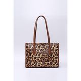 SHAKA Leopar Shk173 Deri, Tek Bölmeli, Fermuarlı, Makyaj Çantalı El, Kol Ve Omuz Çantası U:24 E:34 G:13 Cm