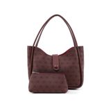SHAKA Monogram Basıkılı Bordo Shk79 Deri Düğme Detaylı Çıtçıtlı Makyaj Çantalı Kol ve Omuz Çantası,Bordo S225-00148