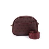 SHAKA Monogram Baskılı Bordo SHK194 Suni Deri Fermuarlı 2 Bölmeli Ayarlanabilir Kolon Askılı Omuz Çantası