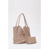 SHAKA Monogram Baskılı Vizon Shk126 Suni Deri Kilit Detaylı Makyaj Çantalı El,Kol ve Omuz Çantası,Vizon S225-00180