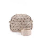 SHAKA Monogram Baskılı Vizon SHK194 Suni Deri 2 Bölmeli Fermuarlı Ayarlanabilir Kolon Askılı Omuz Çantası