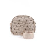 SHAKA Monogram Baskılı Vizon SHK194 Suni Deri Fermuarlı 2 Bölmeli Ayarlanabilir Kolon Askılı Omuz Çantası,Vizon S225-00234