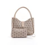 SHAKA Monogram Baskılı Vizon Shk79 Deri Düğme Detaylı Çıtçıtlı Makyaj Çantalı Kol ve Omuz Çantası