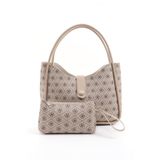 SHAKA Monogram Baskılı Vizon Shk79 Deri Düğme Detaylı Çıtçıtlı Makyaj Çantalı Kol ve Omuz Çantası,Vizon S225-00148