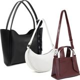 SHAKA SHK247 Siyah Beyaz Bordo Suni Deri 3'lü El Kol ve Omuz Çanta Seti Moda Koleksiyonu (SHK240-SHK26-SHK60) - Siyah - Beyaz - Bordo