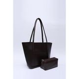 Shaka Siyah Shk80 Önü Cepli Çıtçıtlı Makyaj Çantalı Deri Büyük Boy Kol Ve Omuz Çantası U:26 E:40 G:8 Cm - Kahverengi