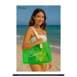 SHAKA Yeşil SHK241 Hologram Baskılı PVC Tek Bölmeli Plaj,Seyahat ve Piknik Çantası,Yeşil