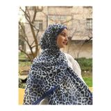 shalby Tesettür Leopar Desenli Soft Pamuk Şal Mavi Mavi 70 x 185