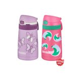 Shamobo 2Lİ SET Pipetli Çelik Termos 350ml -6 Saat Isı Yalıtımı- Mor-KoyuPembe