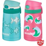 Shamobo 2li Set Pipetli Çelik Termos 350ML -6 Saat Isı Yalıtımı- - Turkuaz - Koyu Pembe