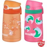 Shamobo 2li Set Pipetli Çelik Termos 350ML -6 Saat Isı Yalıtımı- - Turuncu - Koyu Pembe