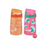 Shamobo 2Lİ SET Pipetli Çelik Termos 350ml -6 Saat Isı Yalıtımı- Turuncu-KoyuPembe