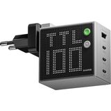Sharge Pixel 100W Gan Hızlı Şarj Cihazı - 4 Portlu Pd 3.1 (3x Type-C) 1x USB-A Port, Akıllı LED Ekranlı Adaptör - iPhone 17/16, Android, Macbook, Notebook Uyumlu - Gri