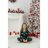 Sharin Erkek- Kız Çocuk Desenli Yumuşak Süet Kumaş Düğmeli Yılbaşı Pijama Takımı 5E-4772 - Yeşil - 7 Yaş