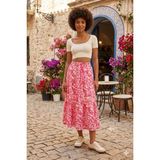 Sharin Kadın Yazlık Beli Lastikli Desenli Midi Boy Viskon Etek 3D-2384 - 002-Pembe - 36