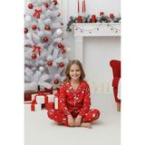 Sharin Kız Çocuk Kırmızı Desenli Yumuşak Süet Kumaş Düğmeli Pijama Takımı 5E-4771 - 7 Yaş