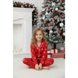 Sharin Kız Çocuk Kırmızı Desenli Yumuşak Süet Kumaş Düğmeli Yılbaşı Pijama Takımı 5E-4770 - 6 Yaş
