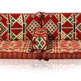 Shark Anadolu Kilim Desenli Şark Köşesi İkili Sedir Takımı Kırmızı (Kılıf)