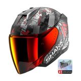 Shark Skwal I3 Jet Hellcat Yarım Kask Kırmızı Vizörlü (+1 Şeffaf Vizör) - Gri