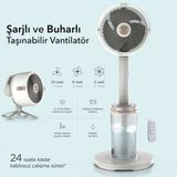 Shark Taşınabilir Buharlı Fan Beyaz Gri, Iç-Dış Mekan Uyumlu, 20 Metreye Kadar Güçlü Hava Akışı, 5 Hız ve 24 Saate Kadar Taşınabilir Şarjlı Veya Kablolu Soğuk Su Hazneli Buharlı Vantilatör - Beyaz - Gri