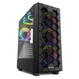 Sharkoon Rgb Hex Black Argb Temperli Yan Cam, 6X120mm Argb Fan, Type-C 3.2 Gen 2, Siyah, Atx Kasa