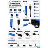 SHARKY 3.7 Volt 500 Mah Şarj Edilebilir Şarjlı Pil ve Şarj Kablosu Seti - Kumandalı Araba Ve Şarjlı Oyuncaklarla Uyumlu Batarya ve Şarj Kablosu
