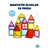 SHARKY Oyuncak Eğitici STEM Manyetik Yapı Blokları 26 Parça – 3D Zeka Geliştirici Manyetik Karo Seti