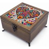 Sharp & Art Ahşap Takı ve Anahtar Saklama Kutuları, Seramik Karo ve Kadife Astarlı 50 Farklı Desen Seçeneği - model 8