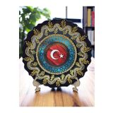 sharp&art Atatürk ve Türk Bayrağı Temalı 30 cm, El İşlemesi Çini Tabaklar, 30 cm, Özel Hediye Seçeneği