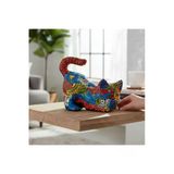 Sharp&Art Detay İşçilikli Çini Kedi Heykeli , El İşlemesi Mandala Karma Desen Çok Renkli