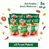 Shazel Hazır Makarna | Acılı Arabiata Çabuk Makarna | 65 gr | 5'li Fırsat Paketi