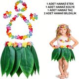 SHC4200 Çocuk Hawaii Kostüm Seti - Yaprak Etek & Hawaii Set - 5 Parça