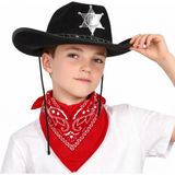 SHC4200 Çocuk Kovboy Şapka Rozetli Siyah &amp; Kırmızı Bandana Seti