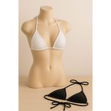 SHC4200 Kadın Siyah ve Beyaz Kesim Üçgen Bikini Üstü