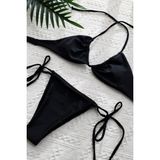 SHC4200 Kadın Siyah Yandan Bağlamalı Tangalı Üçgen Bikini Mayo Takımı